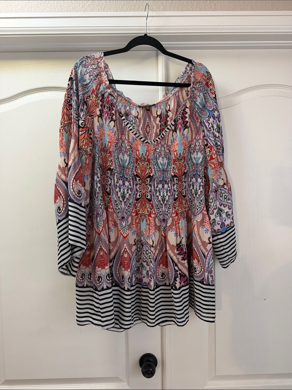 Melissa Paige Multi-Color Paisley Tunic with Black & White Stripes